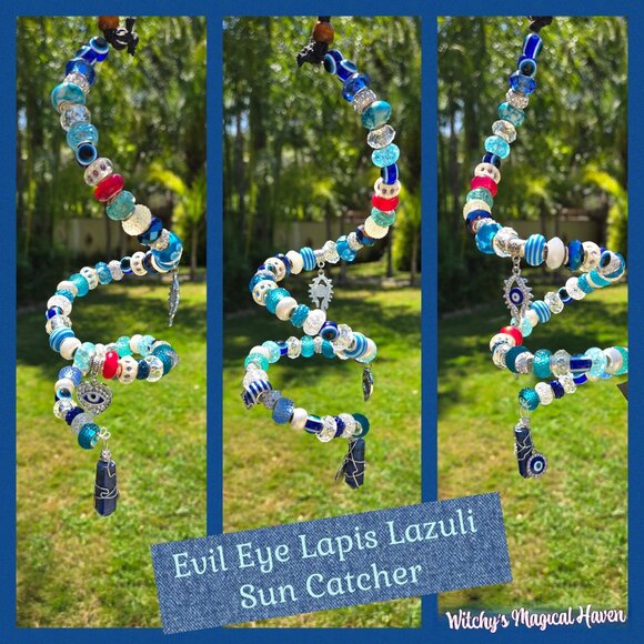 Evil Eye Beaded Charm Lapis Lazuli Spiral Sun Catcher - Picture 1 of 3